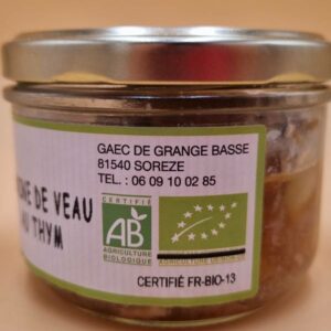 Terrine de veau bio au thym - 180 g.